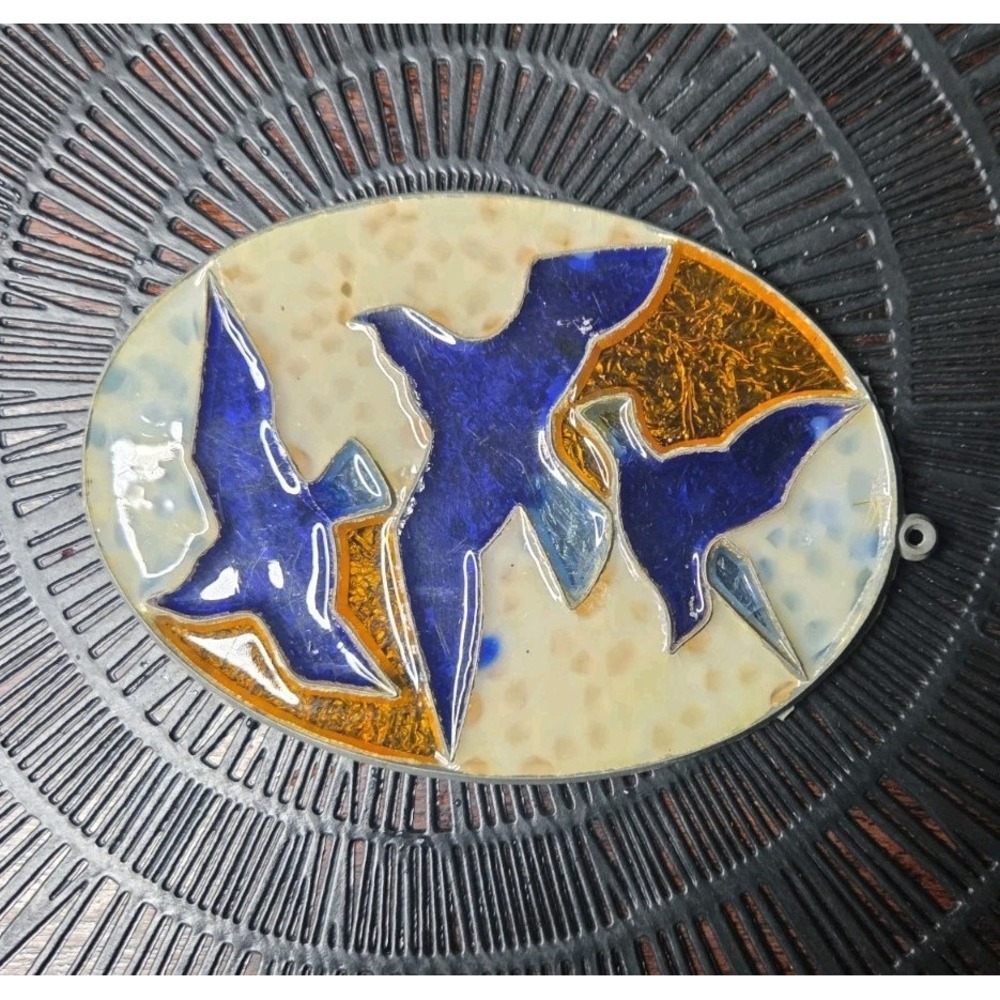 Handcrafted Acrylic Stained Glass Style Oval Art Plaque β Blue Birds